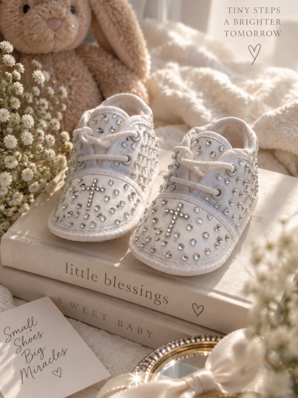 Rhinestone Crystal Bling Cross Christening Baptism Toddler Baby Laced Shoes